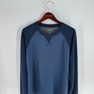 Orvis Long Sleeve Crew Neck Raglan Rayon Stretch Pullover Sweater Blue Navy Sz L